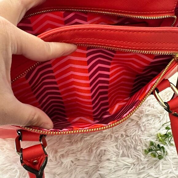 STELLA & DOT Madison Tech Red‎ Orange Pink Expandable Tote Shoulder Bag - Picture 11 of 12